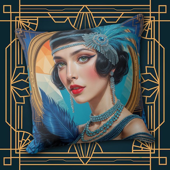 1920s Cocktail Elegance Flapper Girl Throw Pillow Kissen (Von Creator hochgeladen)