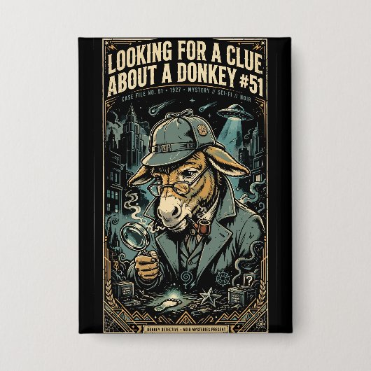 1920s Detective Donkey Noir Comic Button (Vorderseite)