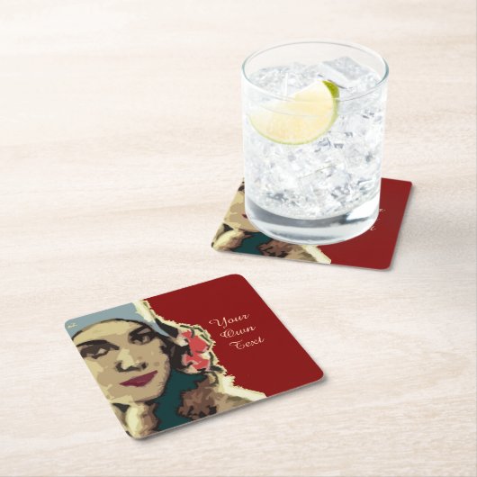 1920s Lady in a Blue Hat Pop Art Custom Text Rechteckiger Pappuntersetzer (Vor Ort)