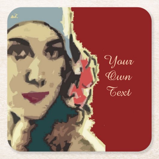 1920s Lady in a Blue Hat Pop Art Custom Text Rechteckiger Pappuntersetzer (Vorderseite)