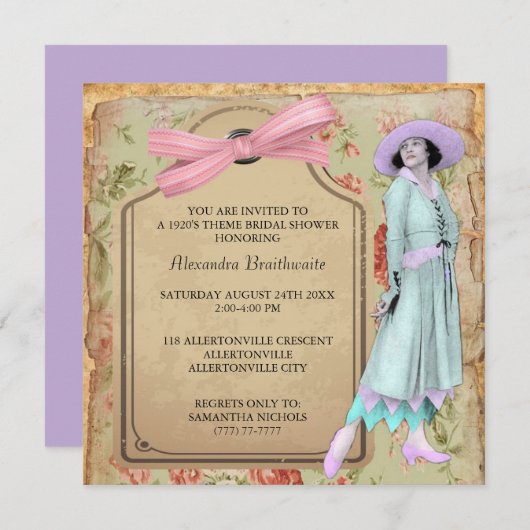 1920's Theme Bridal Shower Invitation Einladung (Vorne/Hinten)