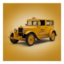 1920's Yellow Cab On Yellow Background Poster