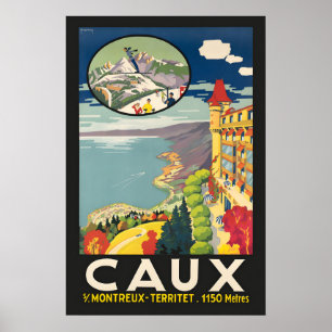 1921 Caux Schweiz Skigebiet Vintage Reise Poster