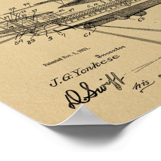 1921 Luftschiff-Flugzeug-Patentkunst Zeichnend Pri Poster (Ecke)