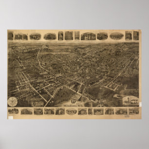 1921 Middletown, New Birds Eye Panoramablick Karte Poster