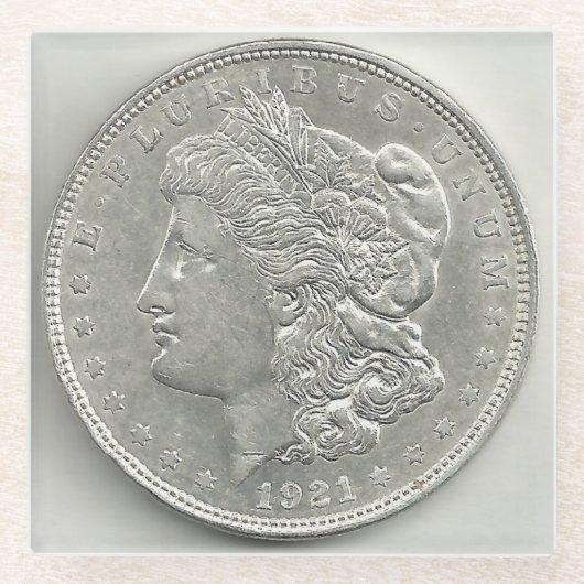 1921 Morgan Silver Dollar Glasuntersetzer (Vorderseite)