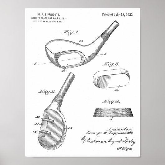 1922 Golf Club Head Design Patent Art Print Poster (Vorne)