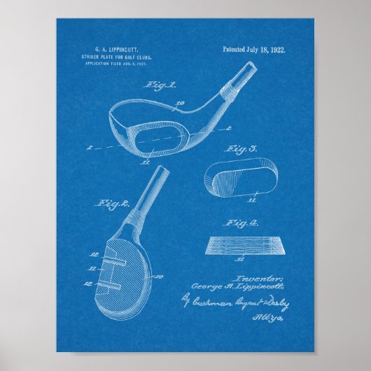 1922 Golf Club Head Design Patent Art Print Poster (Vorne)