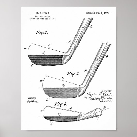 1922 Golf Club Head Design Patent Art Print Poster (Vorne)