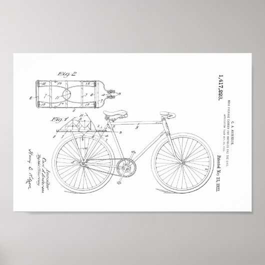 1922 Vintages Fahrradpatent Art Print Poster (Vorne)