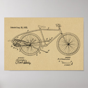 1922 Vintages Pedal Bicycle Design Patent Art Prin Poster