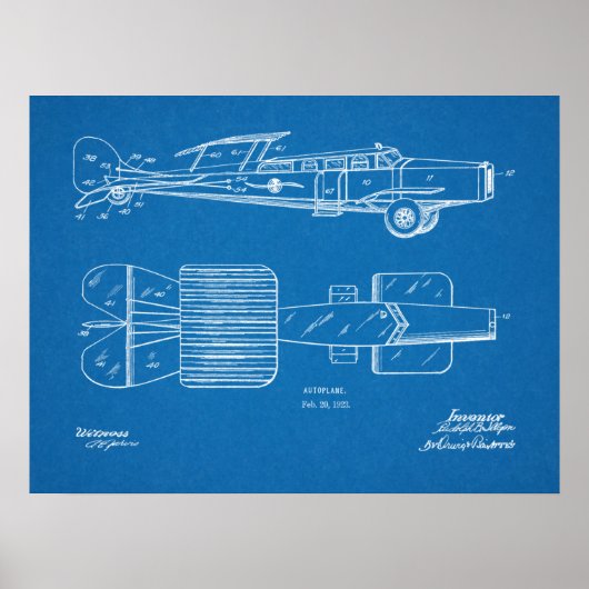 1923 Autoplane Autoplane Patent Art Zeichnend Prin Poster (Vorne)