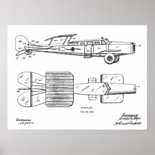 1923 Flugauto Autoplane Patent Kunst Zeichnung Dru Poster