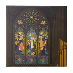 1923 Plakat einer Kirche mit Bleiglasfenster. Fliese
