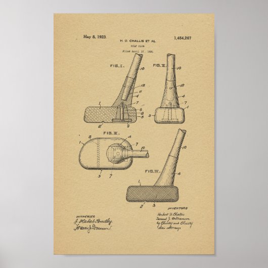 1923 Vintager Golfclub Patentschrift Art Printing Poster (Vorne)