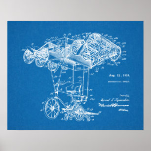 1924 Flying Bicycle Airplane Patent Art Zeichnend Poster