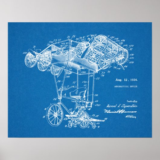 1924 Flying Bicycle Airplane Patent Art Zeichnend Poster (Vorne)