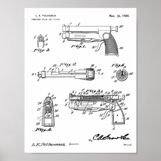 1924 Knife Gun Patent Art Zeichnend Print Poster (Vorne)