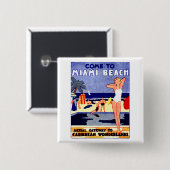 1925 Miami Beach Travel Poster Button (Vorne & Hinten)