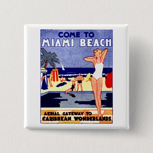 1925 Miami Beach Travel Poster Button (Vorderseite)