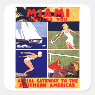 1925 Miami-Reiseposter Quadratischer Aufkleber