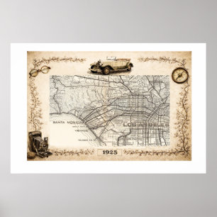 1925 Touristenstraßenkarte der Westseite von Los A Poster