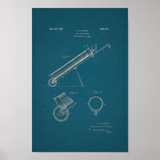 1925 Vintager Golf Bag Patentschrift Blueprint Art Poster (Vorne)