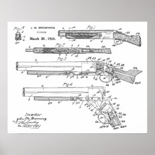 1926 Browning Schrotflinte Patent Kunst Zeichnung Poster