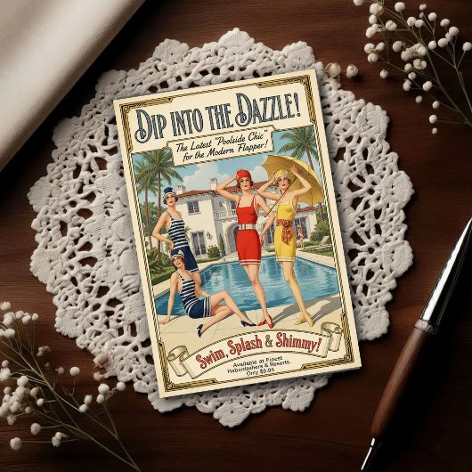 1926 Vintage Poolside Chic Bademode Werbung Postkarte