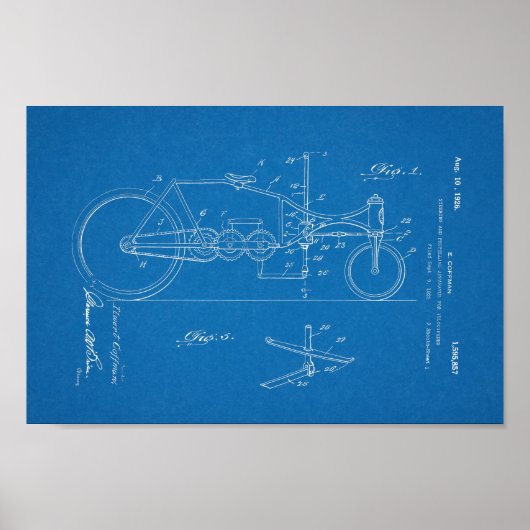 1926 Vintages Fahrrad Patent Blueprint Art Print Poster (Vorne)