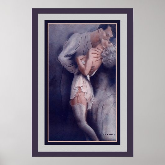 1927 Lorenzi, Art Deco Kissing Couple Poster (Vorne)