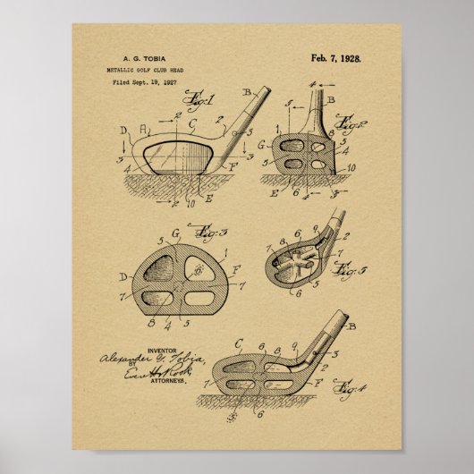 1928 Golf Club Head Design Patent Art Print Poster (Vorne)