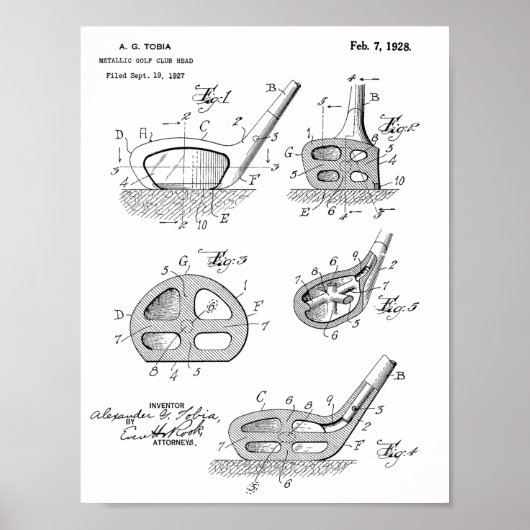 1928 Golf Club Head Design Patent Art Print Poster (Vorne)