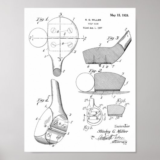 1928 Golf Club Head Patent Art Zeichnend Print Poster (Vorne)