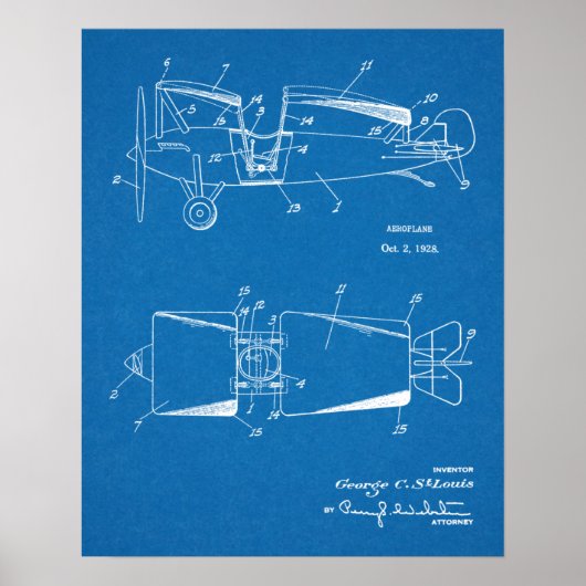 1928 Roadable Airplane Patent Art Zeichnend Print Poster (Vorne)