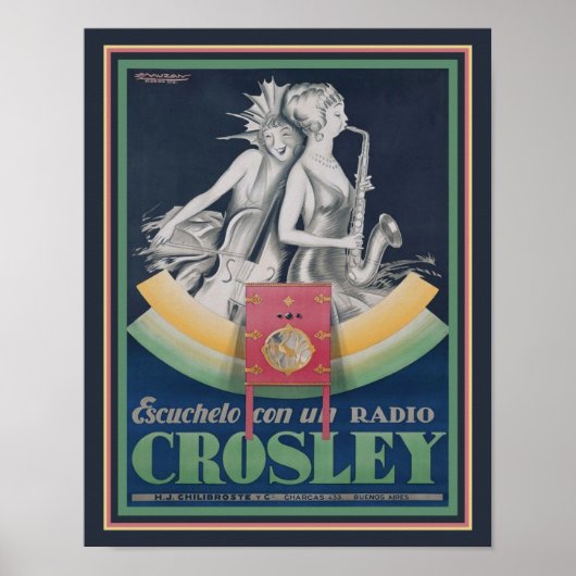 1929, Art Deco, Crosley Radio Ad Poster (Vorne)