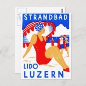 1929 Art Deco Strandbad Lido Luzern Postkarte (Vorne/Hinten)