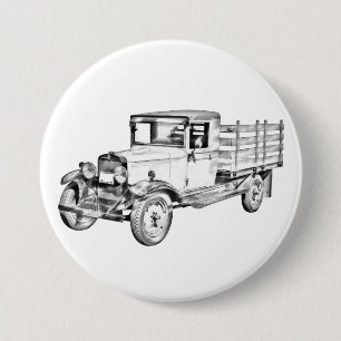 1929 Chevy Truck 1 Ton Stake Body Illustration Button