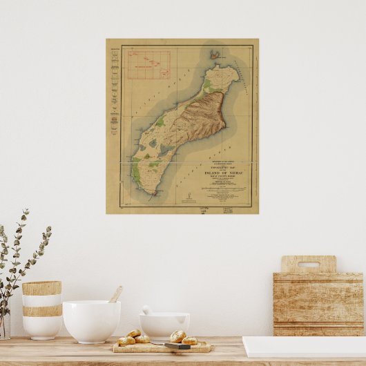 1929 Karte von Niihau, Hawaiianische Inseln Poster (Küche)