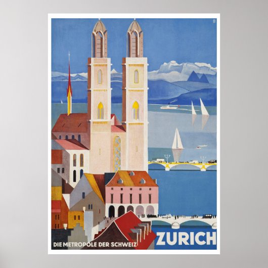 1929 SWITZERLAND Zürich Metropolis Reiseplakat Poster (Vorne)