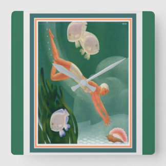 1930 Art Déco Swimmer/Resort und Wall Clock Quadratische Wanduhr