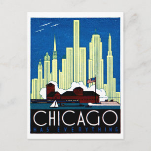 1930 Besuchen Sie Chicago Plakat Postkarte