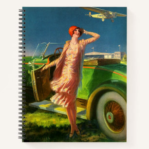 1930 Druck von Auto und Flugzeug Notizblock