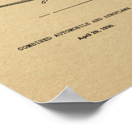 1930 Flying Car Airplane Patent Art Zeichnend Prin Poster (Ecke)