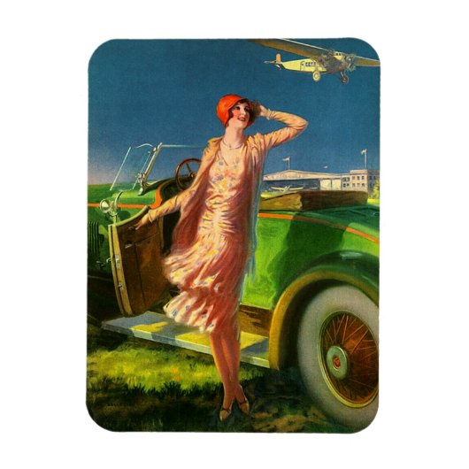 1930 Frau Auto und Flugzeug Magnet (Vertikal)