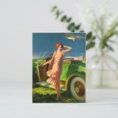 1930 Frau Auto und Flugzeug Postkarte (Stehend Vorderseite)