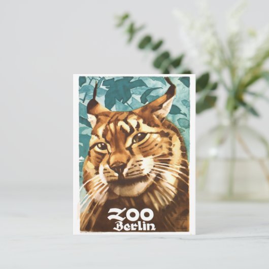 1930 Ludwig Hohlwein Berlin Zoo Lynx Poster Postkarte (Stehend Vorderseite)