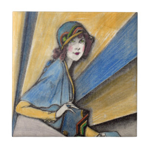 1930 modische Frau im Uhrenhut Fliese
