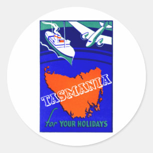 1930 Tasmanien Reiseplakat Runder Aufkleber