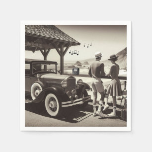 1930 Vintage-Autoszene auf Papiertüchern Serviette